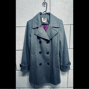 Anne Klein Charcoal Double-Breasted Pea Coat